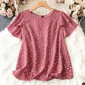 SHEIN Pink Flutter Sleeve Ruffled Blouse